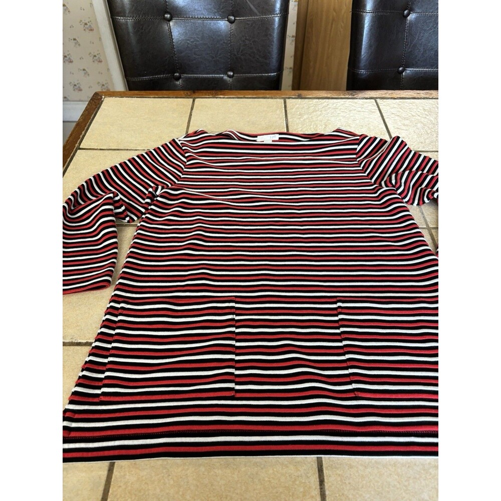 J Jill Striped Womens Blouse, Red White Navy Stripes, Pockets, Xs Petite Career